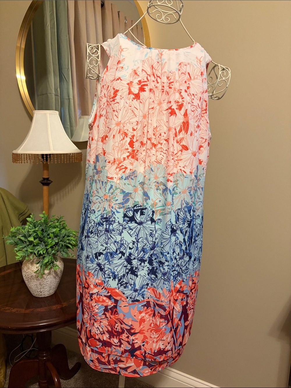 H&M Sleeveless Floral Ombre Maxi Dress - Coral, Blue & White
